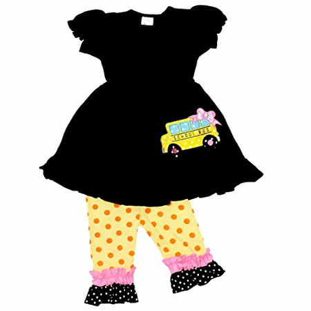 Unique Baby Girls Back to School Bus Tunic Boutique Outfit (3T/S, Black)