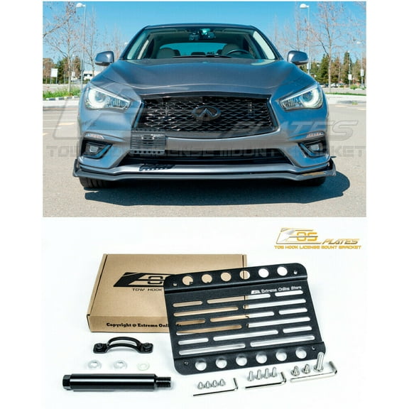 Replacement For 2014-Present Infiniti Q50 Sedan Models | EOS Plate Version 1 Front Bumper Tow Hook License Plate Relocator Mount Bracket Tow-132 (Mid Size)