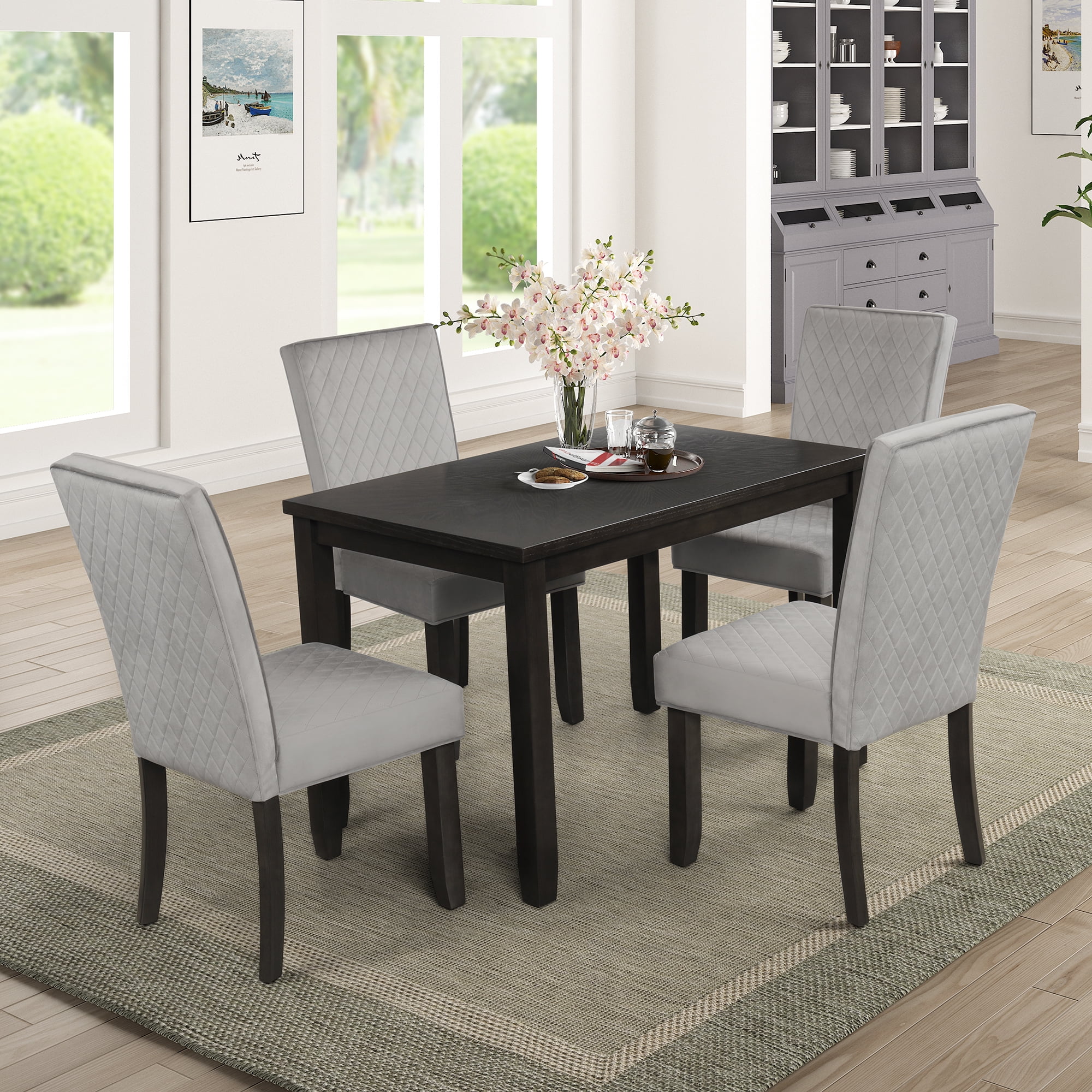 modern dining table set Dining modern table estyle - Sliding Mirror Cabinet