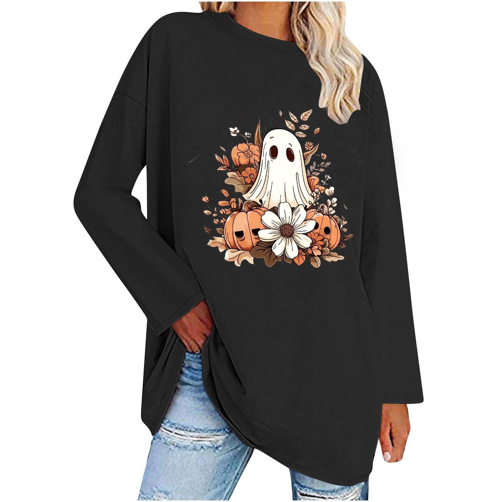 Pull Femme Halloween Fantôme - Sweat-shirt Manches Longues Col Rond - Imprimé Fantôme Amusant - Tissu Flanelle Doux Pour Automne
