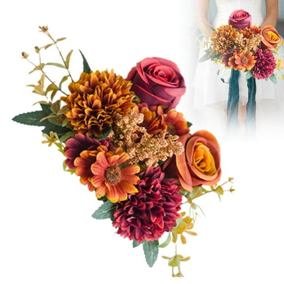 YardChic Orange Roses Artificial Flowers Silk Rose Peony Bouquets Fake Flower Faux Flowers Indoor Floral Arrangements for Home Decor Party Table Centerpieces Wedding Shower Decorations