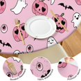 thumbnail image 4 of Halloween Pink Ghosts and Heart Pumpkins Round Fitted Tablecloth with Elastic Edge,Dining Table Cover Waterproof,Outdoor Round Tablecloth for Camping,Dining,Indoor and Outdoor, 4 of 7