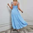thumbnail image 6 of Honeeladyy Womens Summer Boho Spaghetti Strap Maxi Dress Square Neck Solid Color Ruffle A Line Beach Long Dress Blue XL, 6 of 8