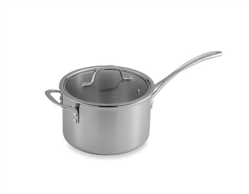 CALPHALON "TRI-PLY" STAINLESS STEEL 3 QT SAUTE PAN WITH TEMPERED GLASS LID 