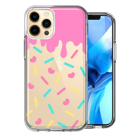 MUNDAZE Apple iPhone 12 Pro Pink Drip Frosting Cute Heart Sprinkles Kawaii Cake Design Double Layer Phone Case Cover