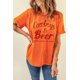 thumbnail image 1 of ABPHQTO Camiseta de manga corta con estampado de letras de cerveza y vaqueros naranja para mujer, 1 of 5
