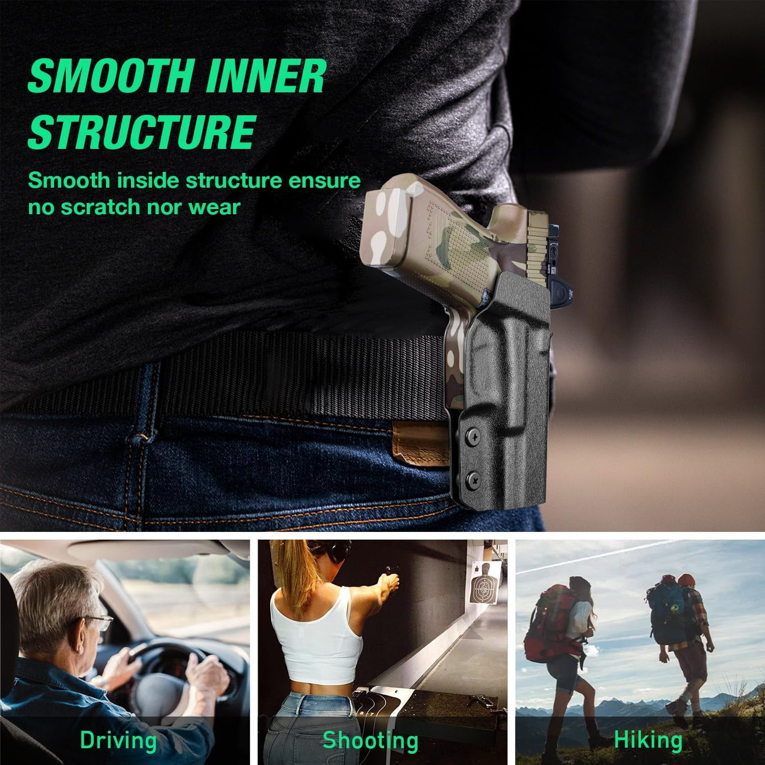 OWB Kydex Paddle Holster, For Glock 23 gen 1 2 3 4 5 pistol, Optics Cut & Adj. Cant, Left Hand