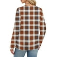 thumbnail image 5 of Nokdvo Womans Sweatshirt Lightweight Plaid Crewneck Pullover Long Sleeve Casual Loose Fit Shirts,Light Brown XL, 5 of 5