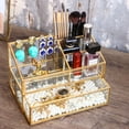 thumbnail image 4 of Organizador de maquillaje Vanity Tray Levilan, caja de cristal dorado, 4 of 9