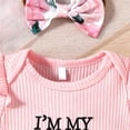 thumbnail image 5 of WOYY Infant Girl Summer Outfits Letter Embroidery Short Sleeve Romper Shorts Headband Set, 5 of 6