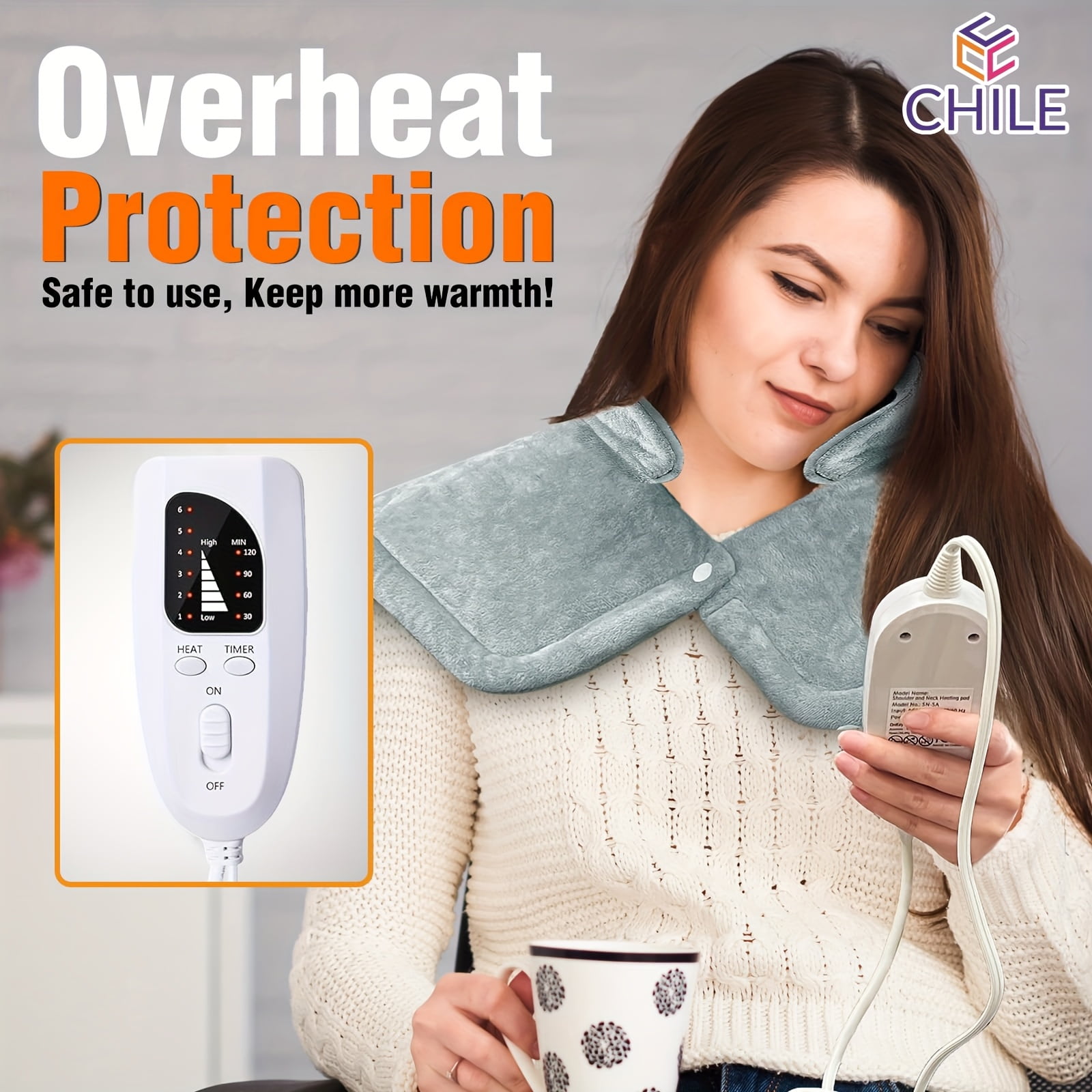 Heating Pad for Neck and Shoulders and Back, Weighted Electric Heat Pad for Pain Relief, Large Heated Wrap for Women Men Mom Dad, 6 Heat Settings&4 Timer