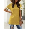 thumbnail image 3 of TEMOFON Color Block T Shirt for Womens Short Sleeve Top Casual Tunic Tops Crew Neck Striped Shirts Yellow Tee 2025, 3 of 6
