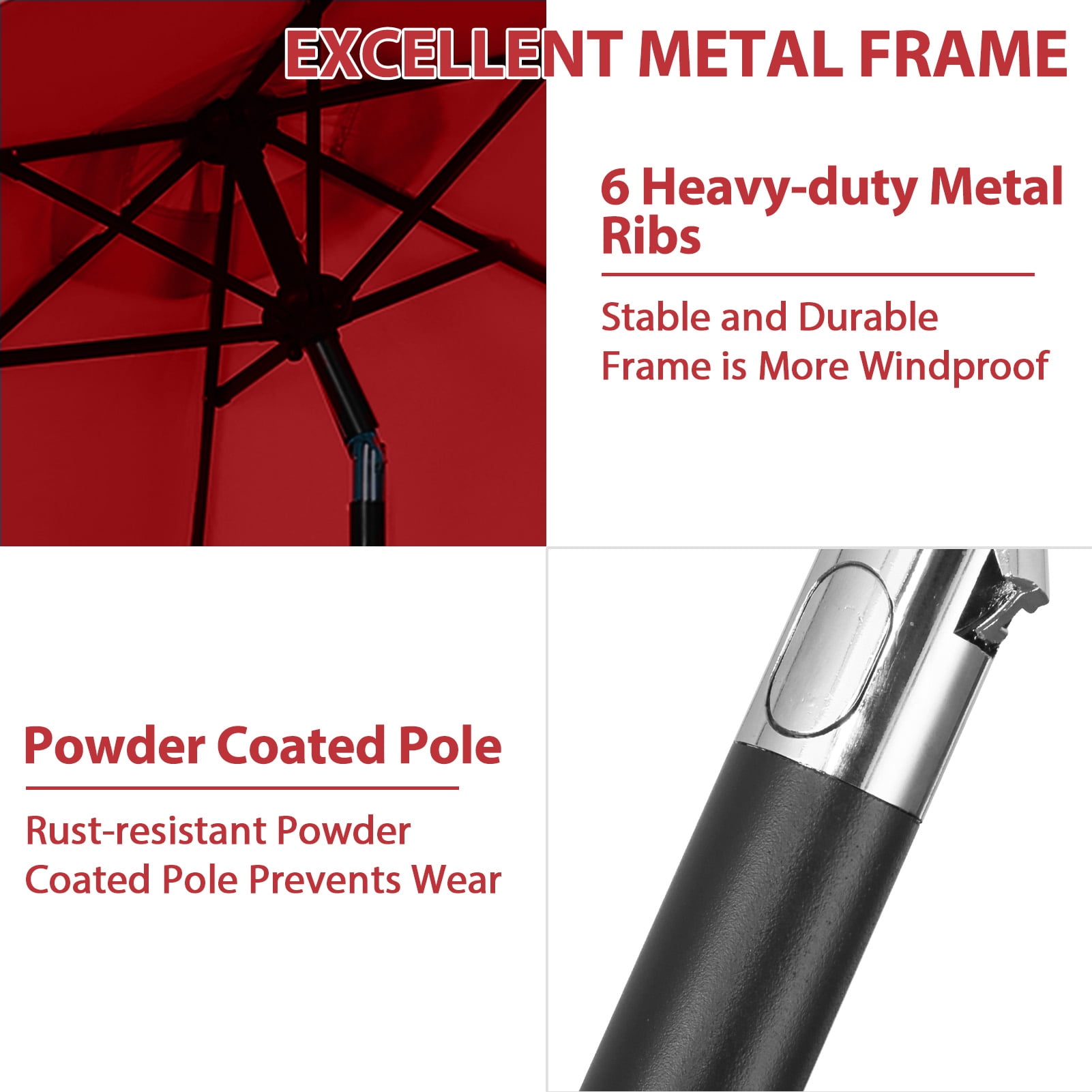 Autlaycil 9ft Outdoor Patio Umbrella, Durable Ribs with Tilt and Crank for Table, Garden, Poolside - Red