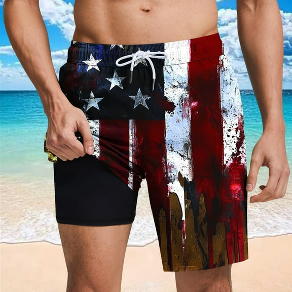 VgaVtl Sports Mens Shorts Shorts for Men Big and Tall Breathable Casual 4th of July Stars Loose Shorts,Yellow XXL