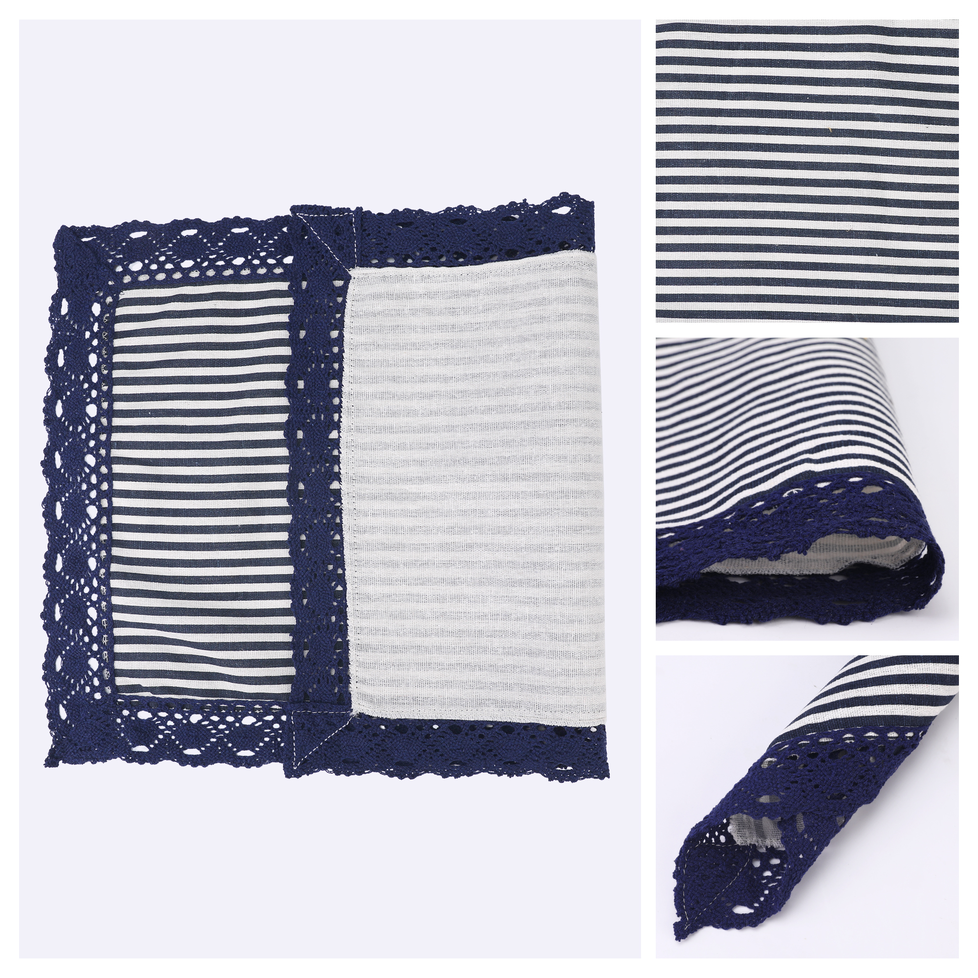 Unique Bargains Set of 6 Rustic Washable Table Mat Placemats with Lace Trim Blue