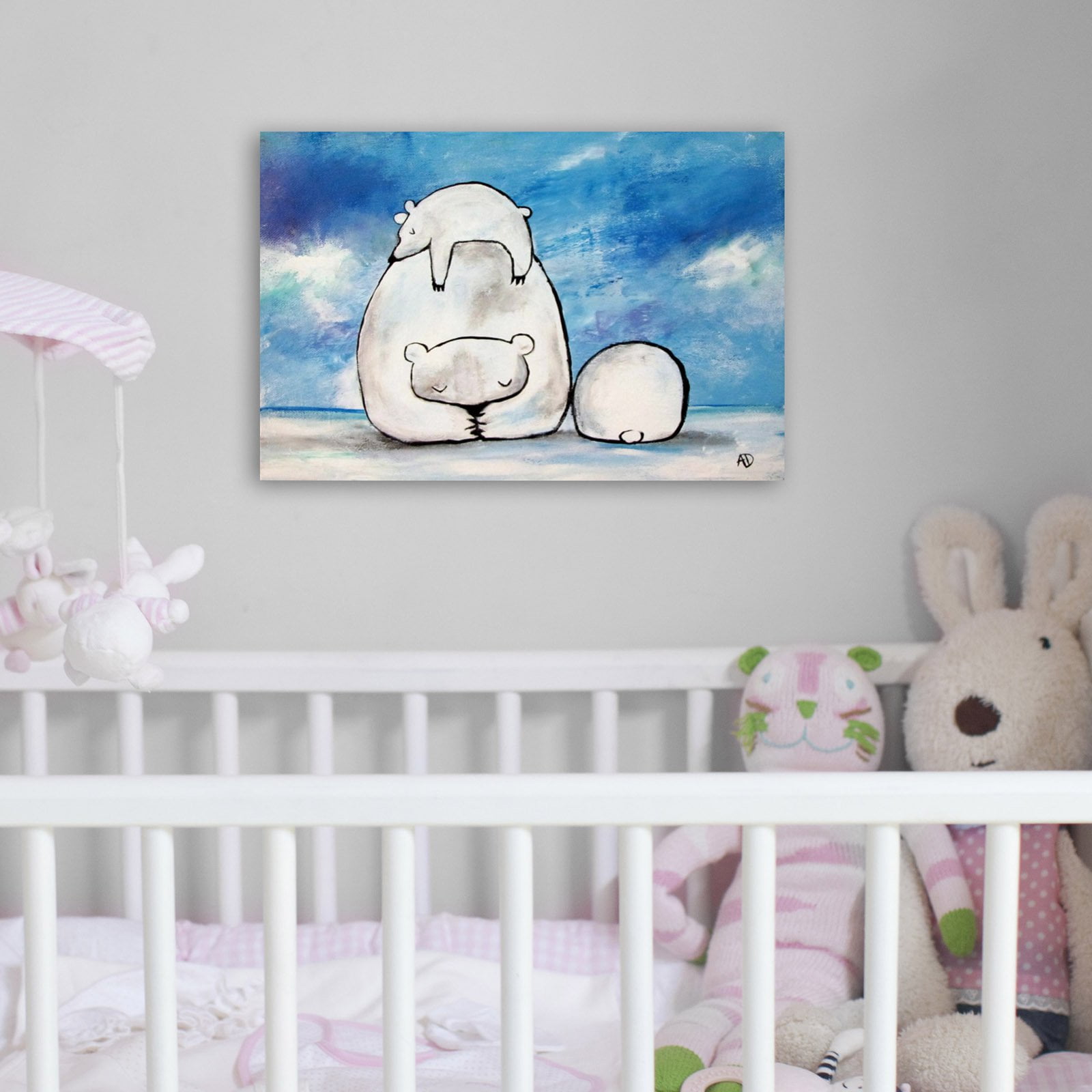 Marmont Hill "Sleepy Polar Bears" by Andrea Doss Painting Print on Wrapped Canvas