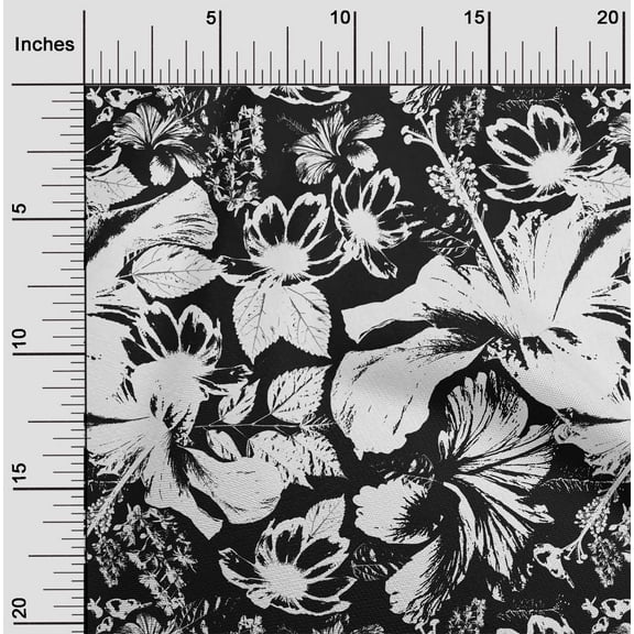 oneOone Polyester Spandex Black Fabric Leaves & Floral Quilting Supplies Print Sewing Fabric By The Yard 56 Inch Wide