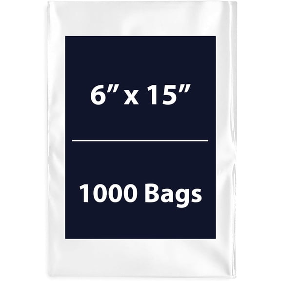 Multiple Sizes Clear Flat Poly Bags - 6"x15" & (1000 Bags) 1.5Mil Flat Open Top Plastic Packaging Packing | Flexible and Durable Plastic Bags | Low-Density Polyethylene (LDPE)