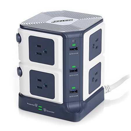 bestek surge protector 8-outlet and 40w 6-port smart usb power strip with 1500