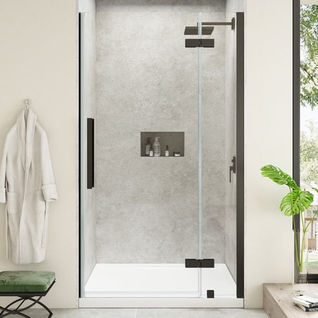 Ove Decors Tampa 38 in. L x 36 in. W x 72 in. H Alcove Shower Kit with Pivot Frameless Shower Door in Black and Shower Pan