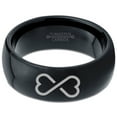 thumbnail image 2 of Tungsten Infinity Heart Shaped Emoji Art Band Ring 8mm Men Women Comfort Fit Black Dome Polished, 2 of 4