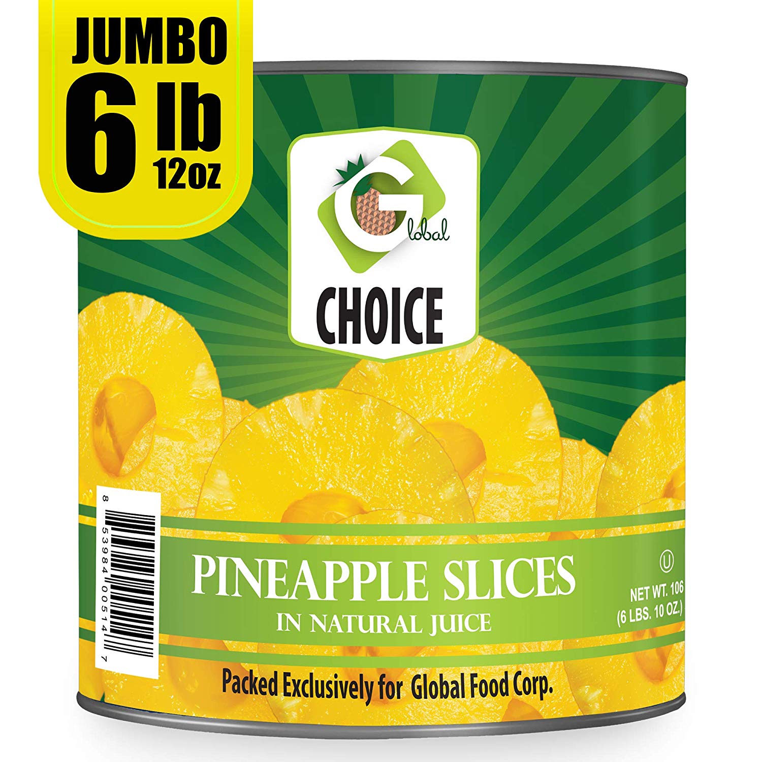 Global Choice Pineapple Slices in Natural Juice, 108 oz