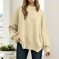 thumbnail image 4 of Pullover Sweaters for Women 2025 Long Sleeve Crewneck Oversized Side Slit Plain Knitted Sweater Tops Fall Winter Outfits, 4 of 6