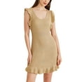 thumbnail image 1 of Vestidos de punto midi con volantes de cuello redondo casuales para mujer INSPIRE CHIC S color caqui, 1 of 6