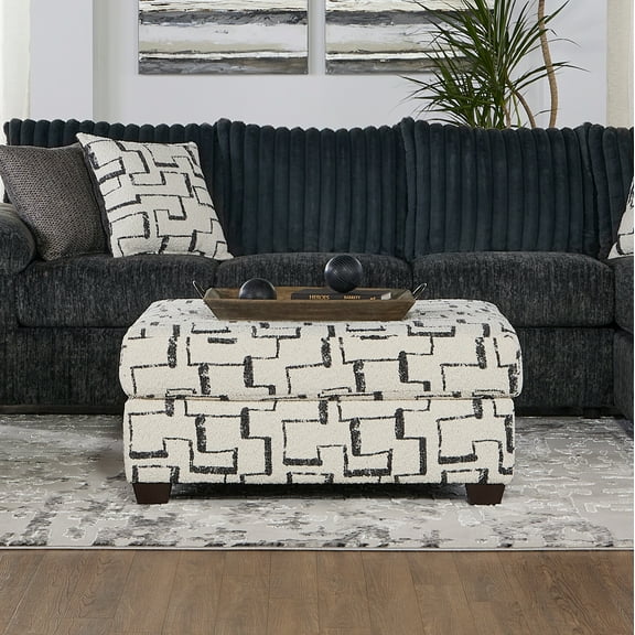 Roundhill Furniture Nason Geometric Patterned Ottoman, Racetrack Tar