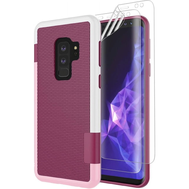HAHDAXIA Galaxy S9 Plus Case, Galaxy S9+ Case with 2 Pack HD Soft Screen Protector, Contrasting Colors Ultra Slim One-Piece Anti-Slip Rugged Soft TPU Bumper Shockproof Case Cover for Galaxy S