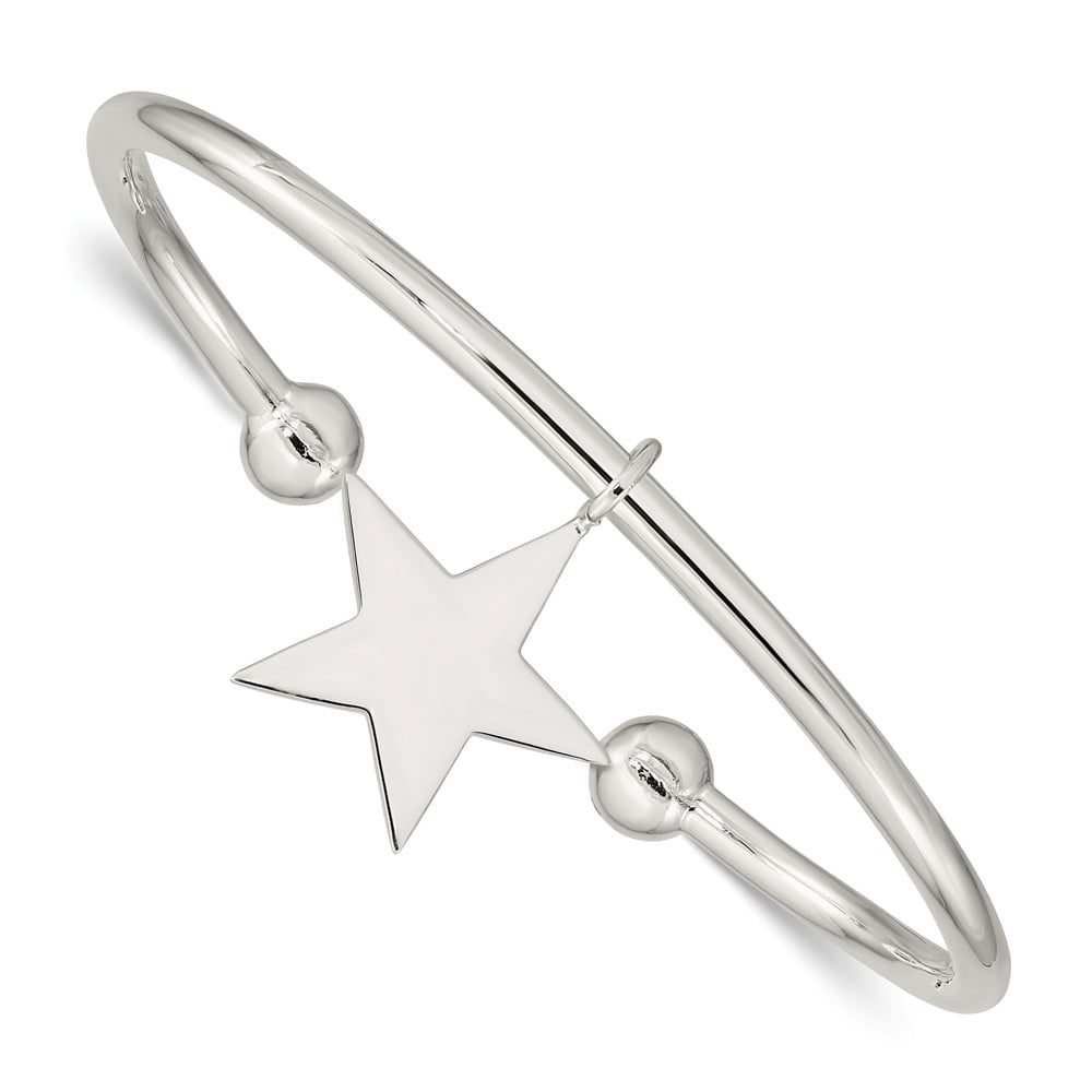 AA Jewels 925 Sterling Silver Star Bangle Cuff Bracelet (Width = 3mm