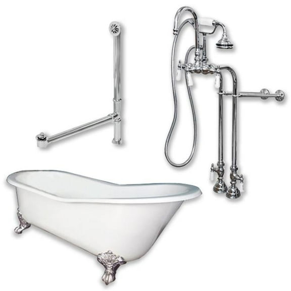 Cambridge Plumbing  Cast Iron Slipper Clawfoot Tub- Polished Chrome - 61 x 30 in.