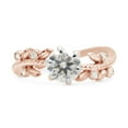 thumbnail image 2 of Leaf Design Ring Center 1 Carat Round Cut Moissanite Lab Created Diamond Beaded Solitaire Engagement Promise Ring In 14K Rose Gold Over Sterling Silver Ring Size-5, 2 of 8