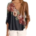 thumbnail image 4 of Blusa Camisa con cuello en V y estampado floral Blusa suelta de manga larga Top de mujer, Café, S sidaley AP002021-41, 4 of 5