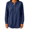thumbnail image 6 of Womens Denim Shirt Long Sleeve Button Down Shirt Casual Jean Shirt Jacket Vintage Denim Blouses Tops with Pockets Blue XXL, 6 of 6