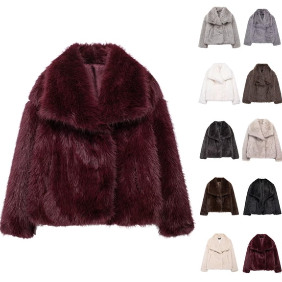 Hueook Suede Jacket Women Winter Solid Color Long Sleeve Warm Faux Jacket Dark Gray L