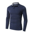 thumbnail image 3 of SWSMCLT Men's Slim Fit Fitted Basic Long Sleeve Polo Shirt V Neck Top Fall House Spring Soft Work Cotton Casual Dark Blue Medium, 3 of 4