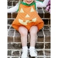 thumbnail image 3 of Cjfdfy Newborn Baby Girl Boy Halloween Outfit Infant Baby Girls Boys Halloween Pumpkin Costume Fall Clothes Bubble Romper Overalls Pumpkin Face Print Tie-Up Sleeveless Cosplay Jumpsuit Playsuit, 3 of 9
