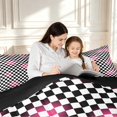 thumbnail image 4 of Manfei Checkered Art Queen Comforter Set,Geometric Plaid Comforter Sets Queen,Black White Pink,Black Reversible,3pcs,1 Comforter and 2 Pillowcases,3pcs,1 Comforter and 2 Pillowcases, 4 of 7