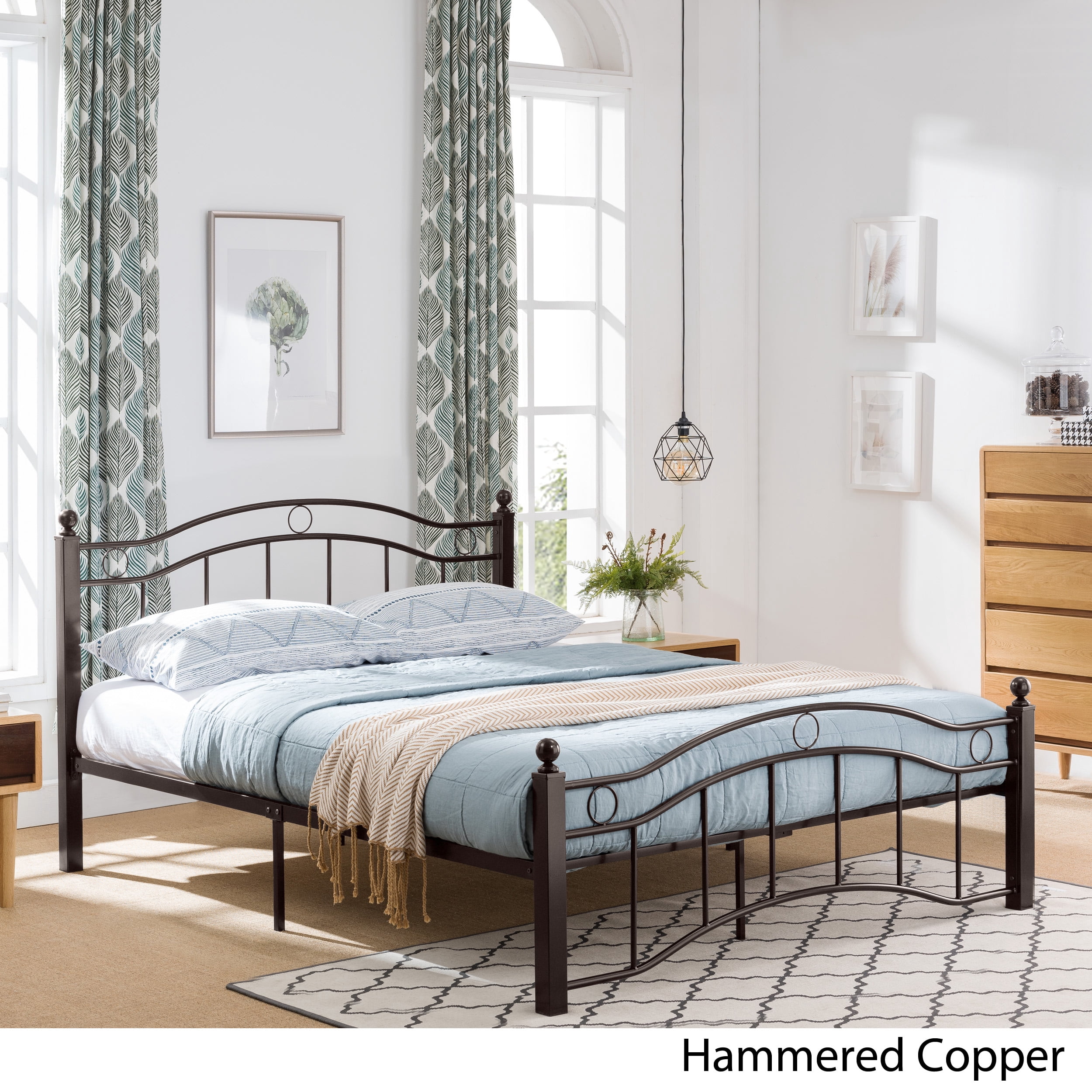 Noble House Yarel Contemporary Iron King Bed Frame, Hammered Copper