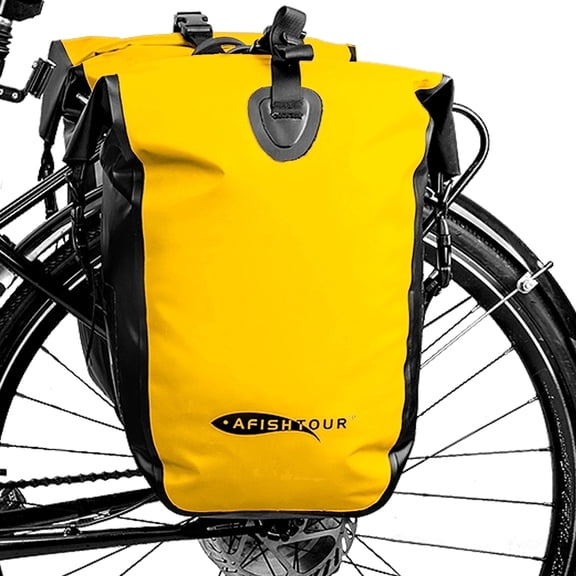 AFISHTOUR Waterproof Bike Panniers, 25L Bike Bags for Bicycles Rear Rack, Bicycle Saddle Bag for Grocery (Yellow, 1 PCS)