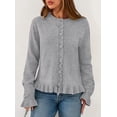 thumbnail image 2 of Cardigan PRETTYGARDEN para Mujer, Tejido Grueso con Volantes, Gris, Talle L, 2 of 8