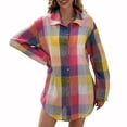 thumbnail image 1 of Camisa a cuadros suelta para mujer Botones de manga larga Camisas largas casuales Eccomum Amarillo/Pequeña, 1 of 7