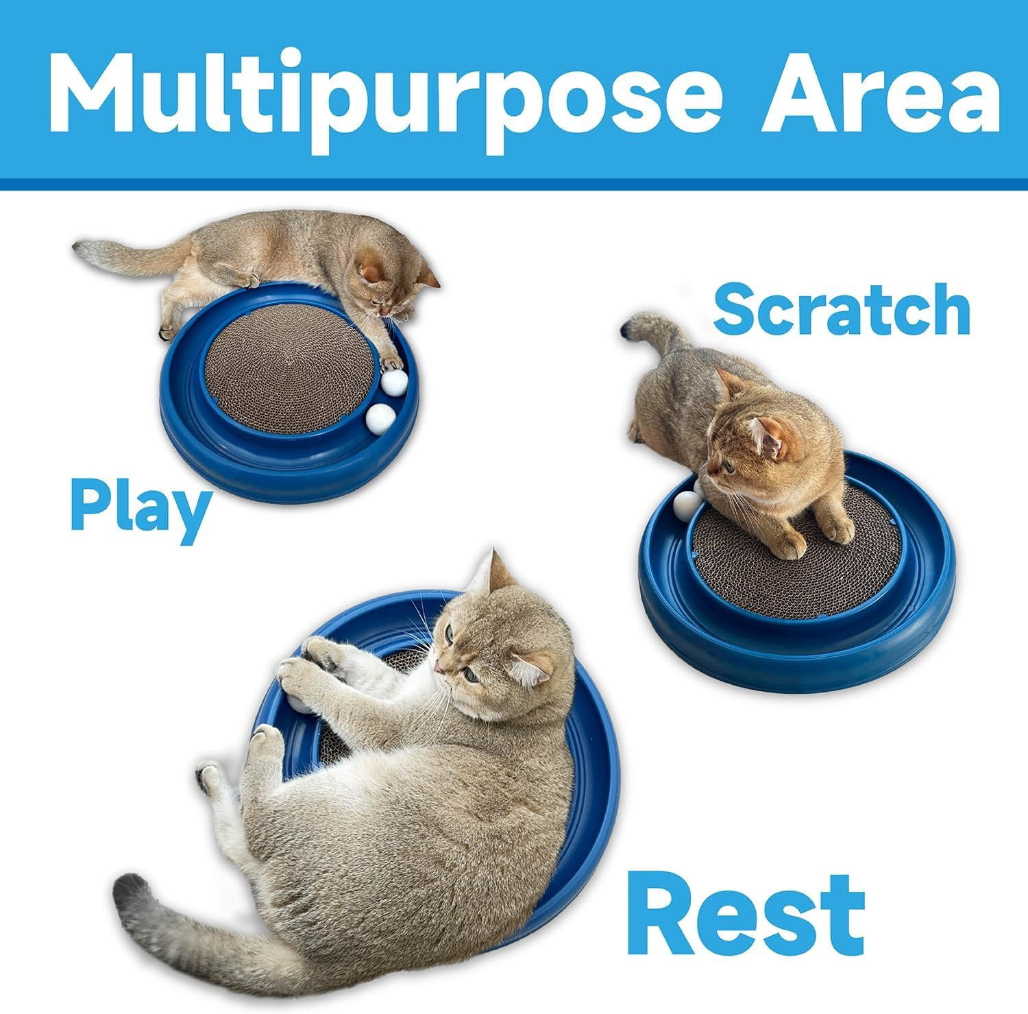 Cat Scratching Board for Indoor Cats, Round Scratch Pad Refill 3 Pack, Durable Recycled Cardboard Cat Scratcher for Kittens, Reversible Design Saves Furniture, Stress Relief Toy, Brown
