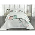 thumbnail image 2 of Ambesonne Teal and White Quilted Coverlet 2 Pcs, Owl Couple, Twin Size, Turquoise Coral Black, 2 of 4