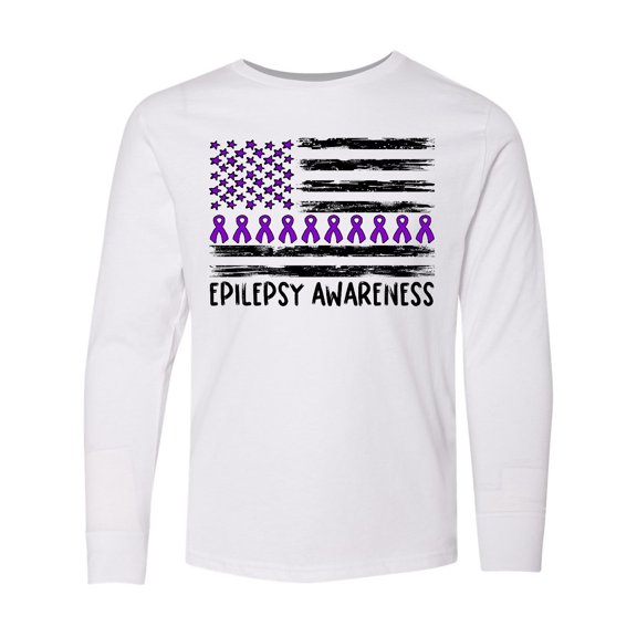 Inktastic Epilepsy Awareness Purple Ribbons and Flag Long Sleeve Youth T-Shirt