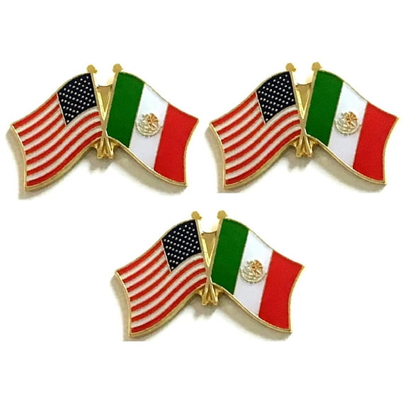 Mexico & US Crossed Flag Lapel Pins, Pack of 3
