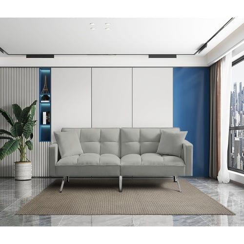 Velvet Futon Sleeper Sofa Dorm Furniture Recliner Flat Bed Convertible Gray New 