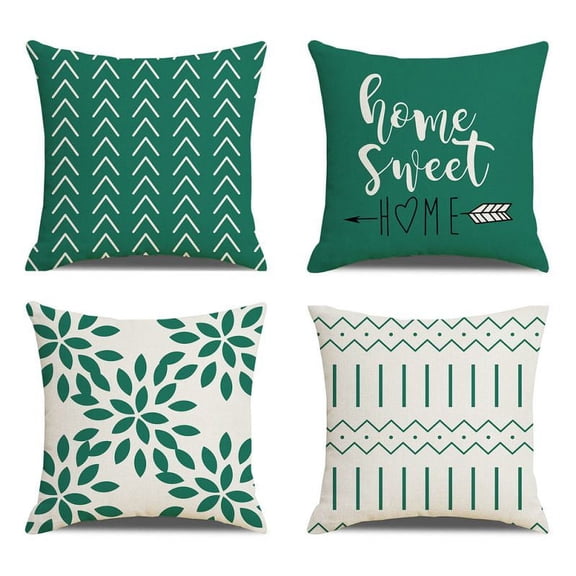 Light Blue Geometric Pillow Covers 18x18" Set of 4, Decorative Couch Pillow Cover for Sofa, Linen Cushion Case Outdoor Home Decoration, Green