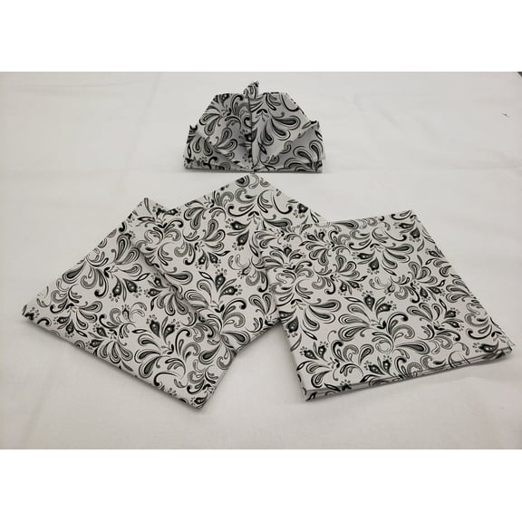 Paisley Cloth Napkins by Penny's Needful Things (Set of 4) (Black & Gray)